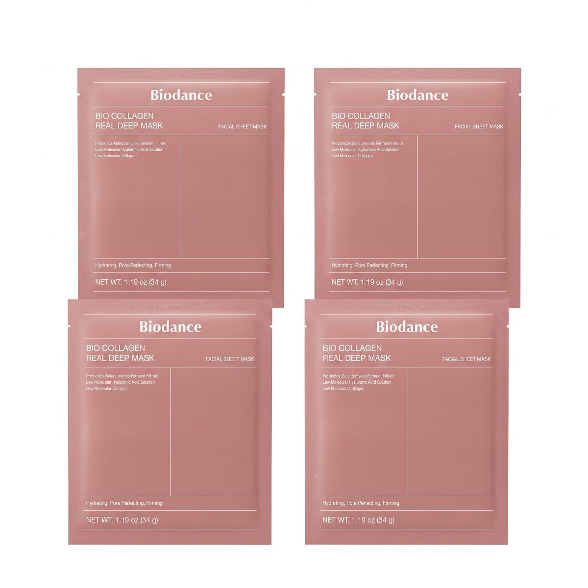 Biodance Bio Collagen Real Deep Mask — Masque hydrogel au collagène · 4 masques