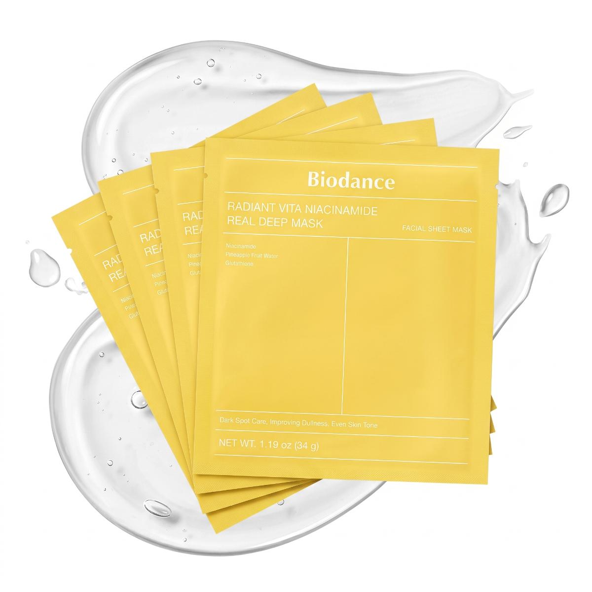 Biodance Radiant Vita Niacinamide Real Deep Mask — Masque hydrogel éclat · 4 masques