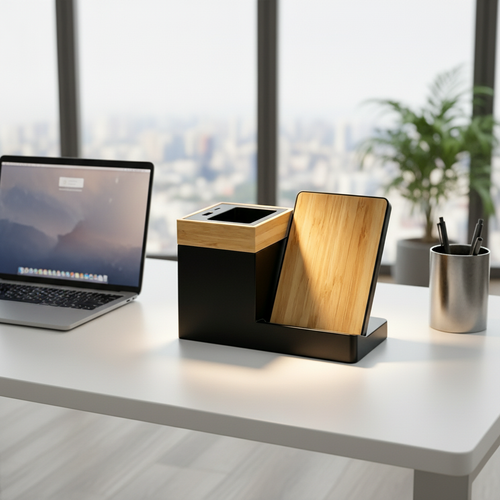 L'Atelier — Organisateur de bureau en bois avec chargeur sans fil Aune