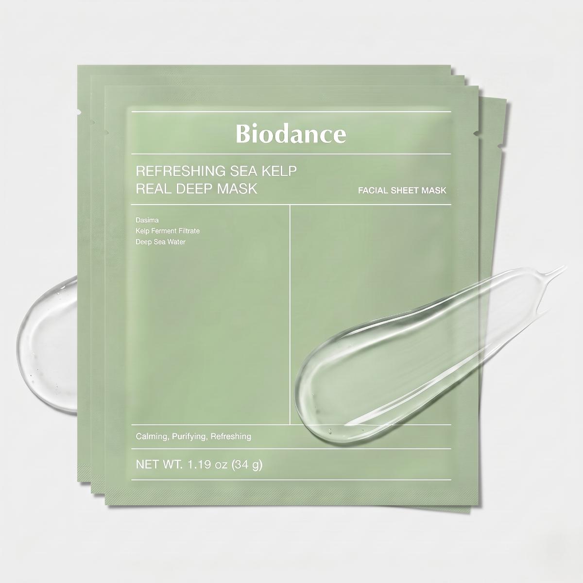 Biodance Refreshing Sea Kelp Real Deep Mask — Masque hydrogel apaisant · 4 masques
