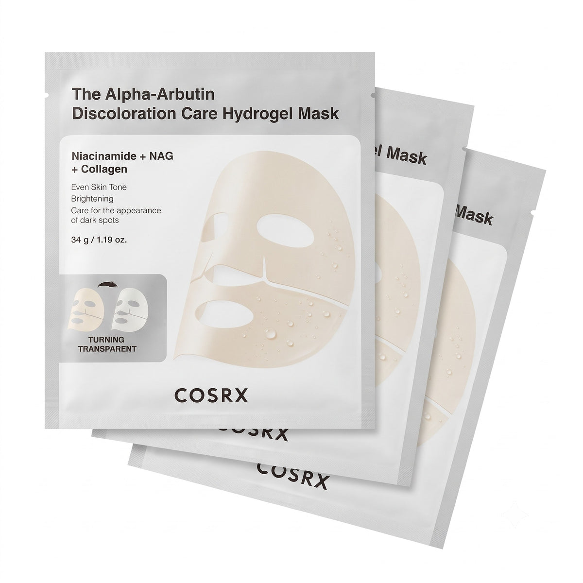 The Alpha-Arbutin Discoloration Care Hydrogel Mask — Masques hydrogel teint unifié · 3 masques