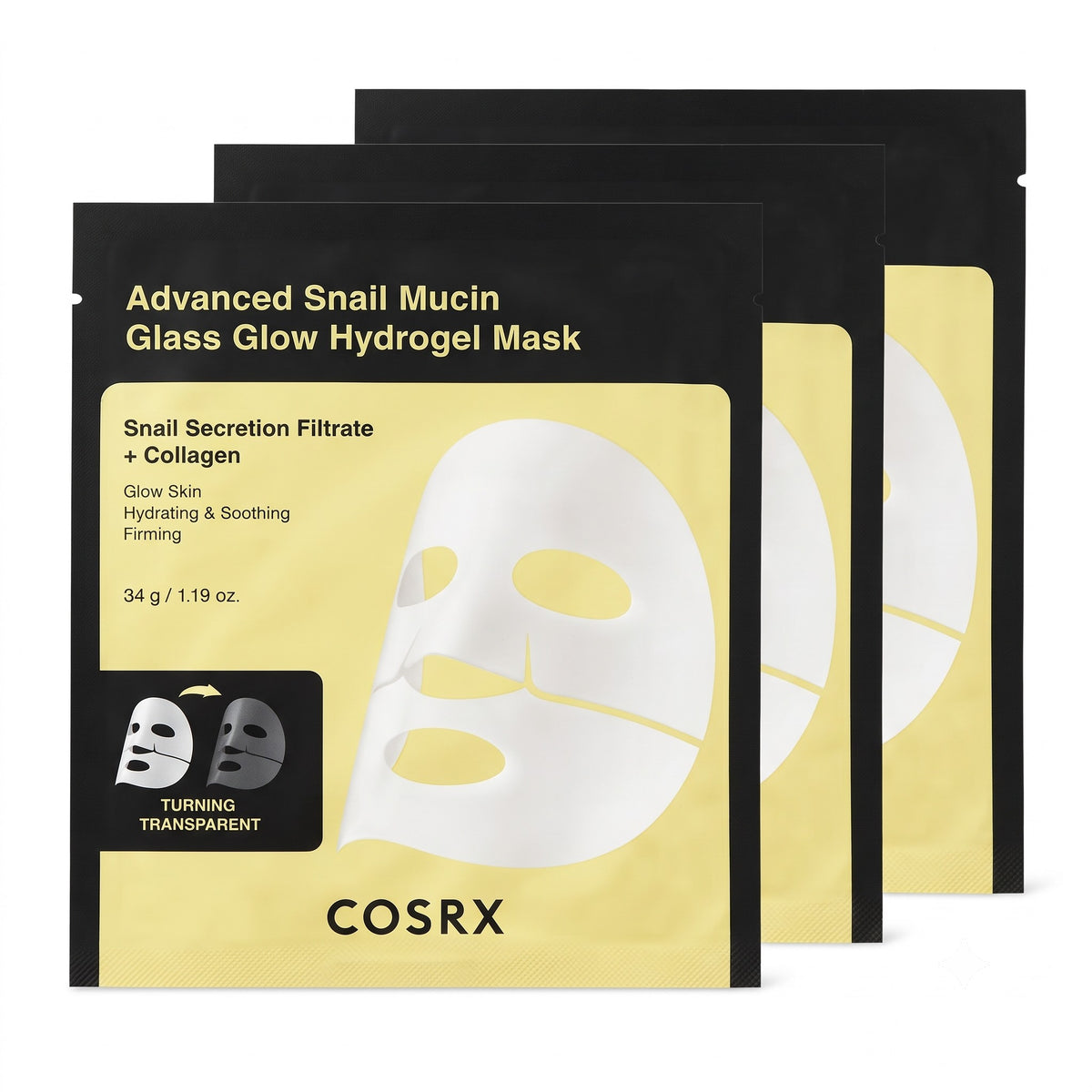 Advanced Snail Mucin Glass Glow Hydrogel Mask — Masques hydrogel hydratants · 3 masques