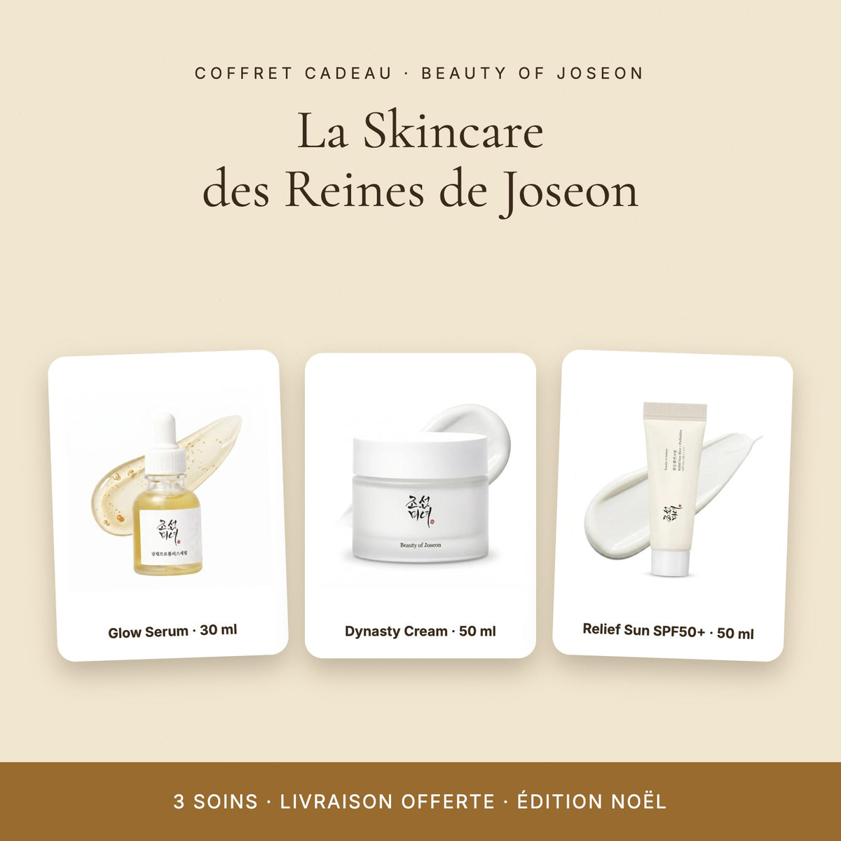Coffret cadeau Beauty of Joseon La Skincare des Reines de Joseon – Glow Serum, Dynasty Cream, Relief Sun