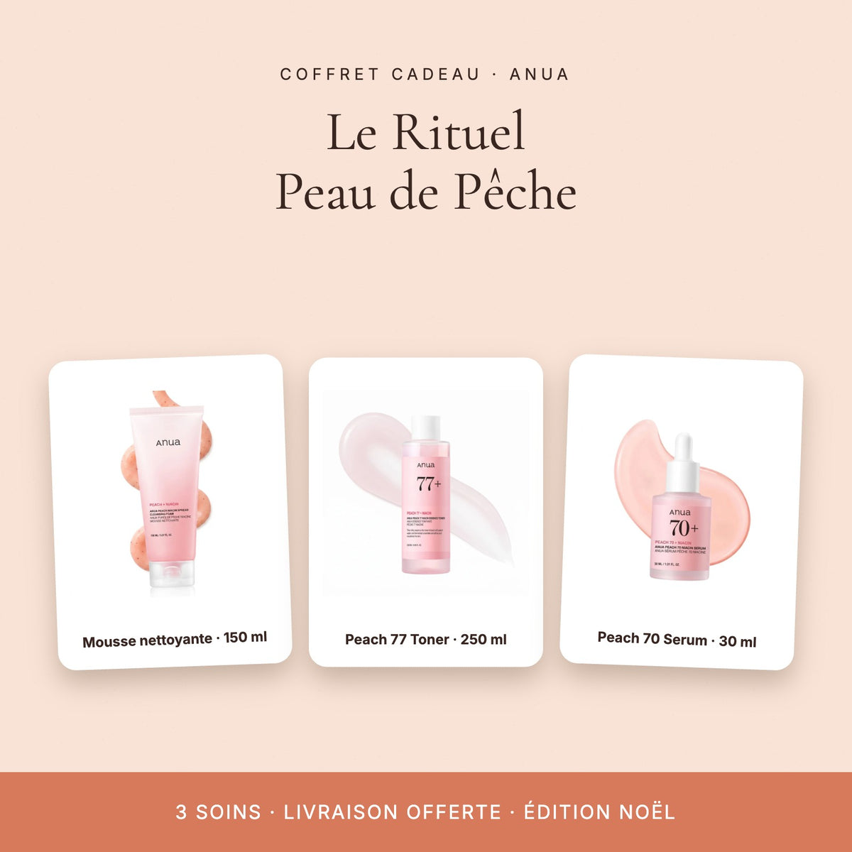Coffret cadeau Anua Le Rituel Peau de Pêche – mousse nettoyante, Peach 77 Toner, Peach 70 Serum