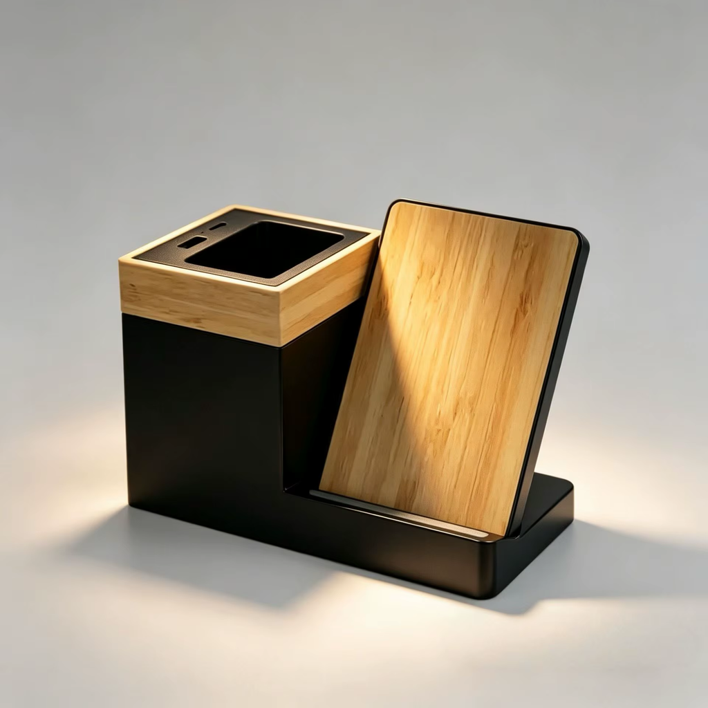 L'Atelier — Organisateur de bureau en bois, vue de côté
