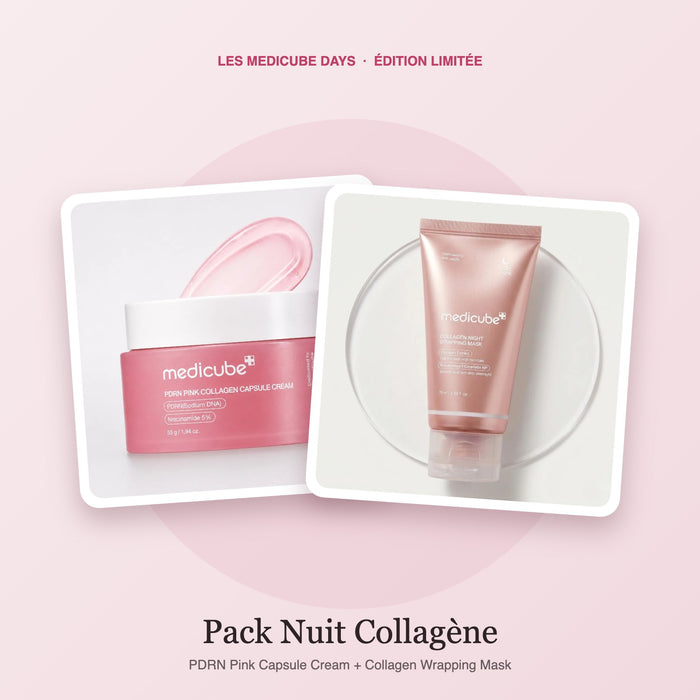 Pack Nuit Collagène Medicube : PDRN Pink Capsule Cream et Collagen Wrapping Mask